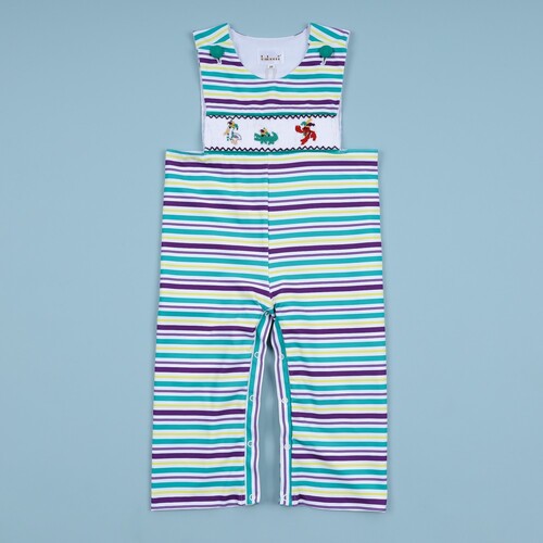 Horizontal stripes hand smocked boy longall Mardi Gras theme – BB3448